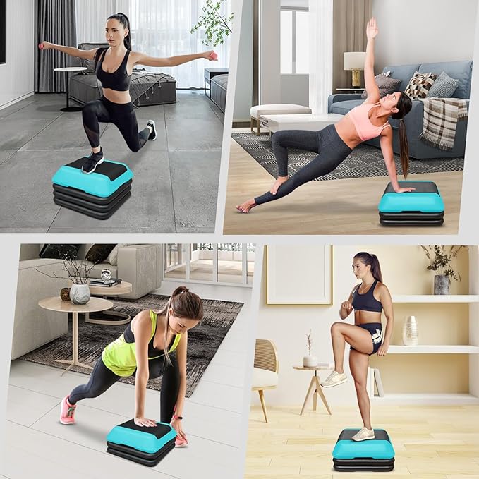 Adjustable Aerobic Step Platform with 4 Risers, Stepper Trainer for Fitness Exercise (Blackish Green)