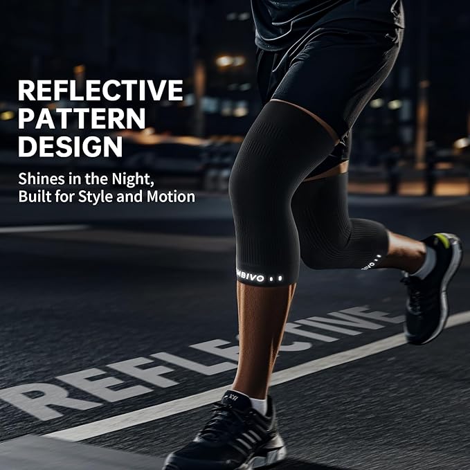 CAMBIVO Elite Motion Series Knee Brace for Women and Men (2 Pack), Ultra-Thin Lightweight Knee Compression Sleeve with Reflective Design for Pain Relief, Running, Workouts, Daily Use (Black, Small)