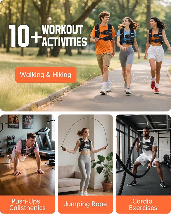 Renoj Weighted Vest for Women Men:10lb/12lb/16lb Weight Training Vest for Workout, Running, Walking, Exercise, Fitness, Weight Loss, Weight Lifting - With Reflective Strips and Storage Pocket