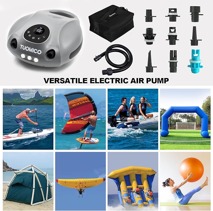 Tuomico 25PSI Paddle Board Pump Electric Portable Sup Air Pump-14.8V Rechargeable Battery Powered, 4 Mins Blow up, Auto-Off for Inflatable Paddleboard Kayak Boat Kite Wing