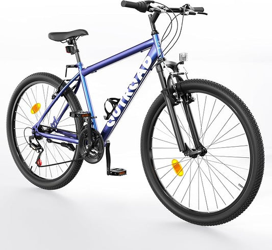 26" Mountain Bike - 1/7-Speed Lightweight High-Carbon Steel Frame, V Brakes & Front Suspension - Adjustable Ergonomic Seat for Men & Women(Quick Assembly, Multiple Colors)