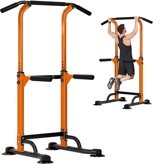 DlandHome Power Tower Pull Up Dip Station Multi-Function Fitness Equipment for Strength Training Adjustable Height Dip Stand for Home Gym