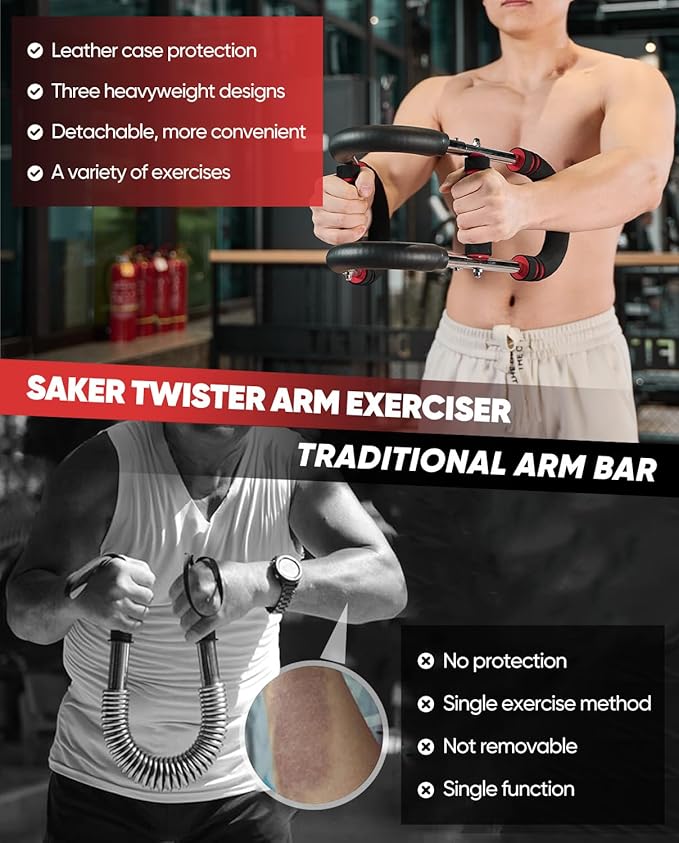 Saker Twister Arm Trainer, PowerTwist Arm Trainer, Adjustable Forearm Strengthener, Arm Exercise Equipment, Chest Workout Equipment, Portable Spring Resistance for Home Gym Equipment