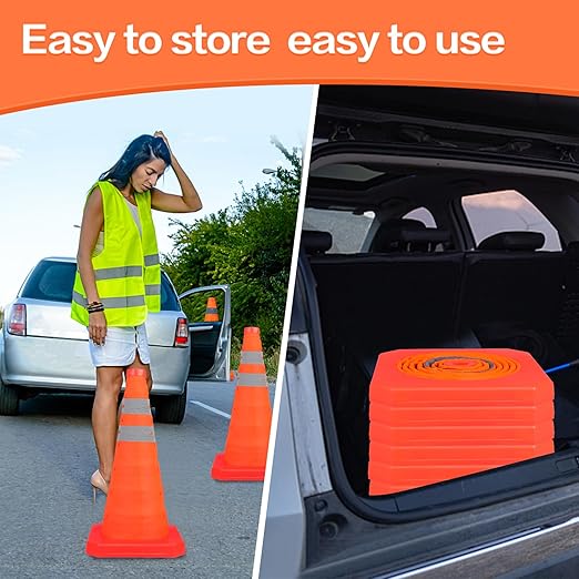 [3 Pack]18 Inch Collapsible Traffic Safety Cones - Parking Cones with Reflective Collars, Orange Safety Cones for Parking lot, Driveway, Driving Training etc