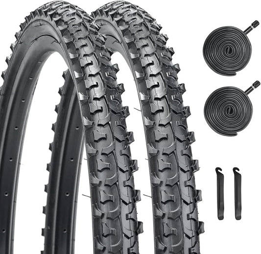 Mountain Bike tire, 24x1.95/26x1.95 Folding Replacement Bicycle Tires with Tire Levers and Tire Tubes, 24''/26'' Mountain Bicycle Tire for MTB Off-Road Bicycle Cycling