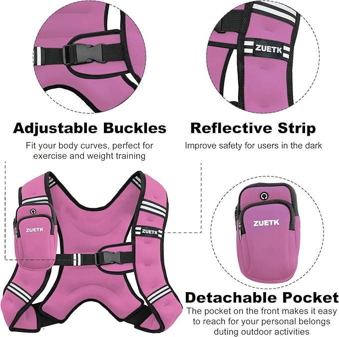 Weighted Vest, 6lb/8lb/12lb/16lb/20lb/25lb/30lb Weight Vest with Reflective Stripe, Weighted Vest for Men Women Workout Equipment for Strength Training, Running, Jogging, Fitness, Weight Loss