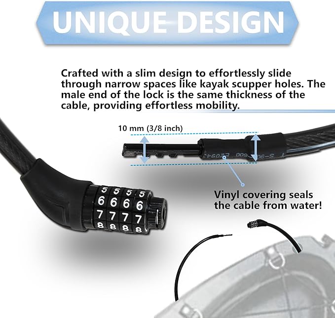 Lumintrail Long Coiled Bike Cable Lock 3/8 Inch 15ft (4, 6, 10, 15, 30ft), Weatherproof Locks for Kayak, Bike, Scooter, Outdoor Equipment, Resettable Combination Lock Anti Theft Protection
