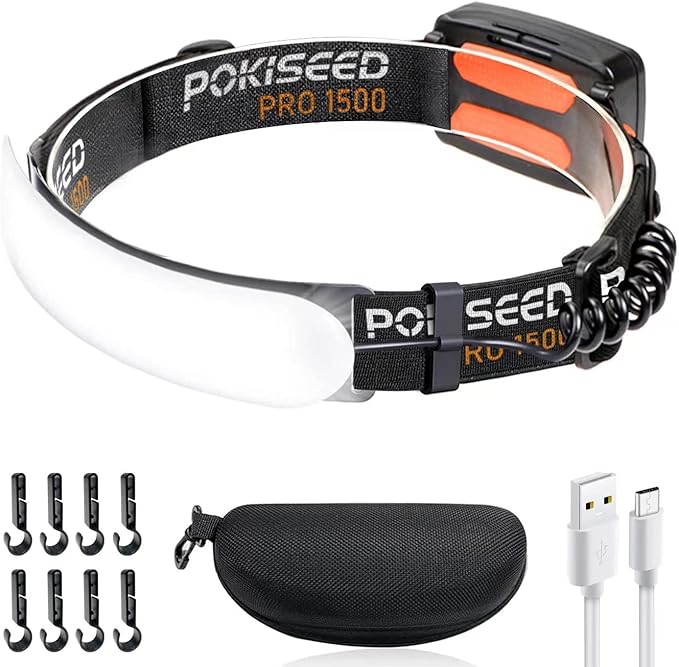 1500 Lumens Rechargeable LED Headlamp with 230° Beam, 3 Modes, IPX6 Waterproof - For Camping, Running, Fishing, Hard Hat Work