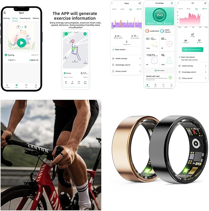 HitTopss Smart Ring, Fitness Tracking Smart Ring with Calories/Heart Rate/Blood Oxygen/Sleep Monitoring, IP68 Waterproof, No APP Subscription (Black, Size 8)