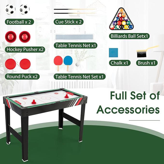 Giantex 4-in-1 Multi Game Table, 49 Inch Combination Game Tables with Adult Size Foosball Table, Slide Hockey Table, Ping Pong Table, Pool Table, Combo Game Table Set for Indoor Home, Game Room