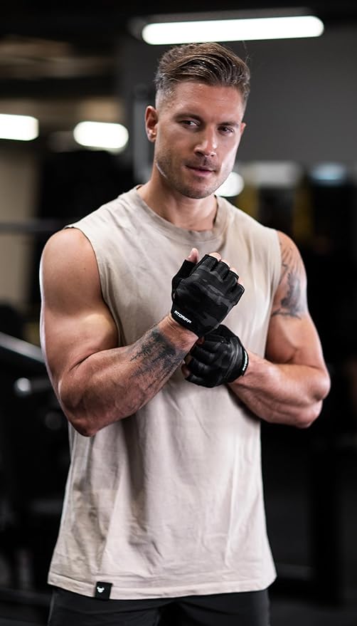 Fitgriff® Workout Gloves (Padded) for Men & Women - Fingerless Gym Gloves for Weight Lifting, Training - Full Palm Protection, Size : 5