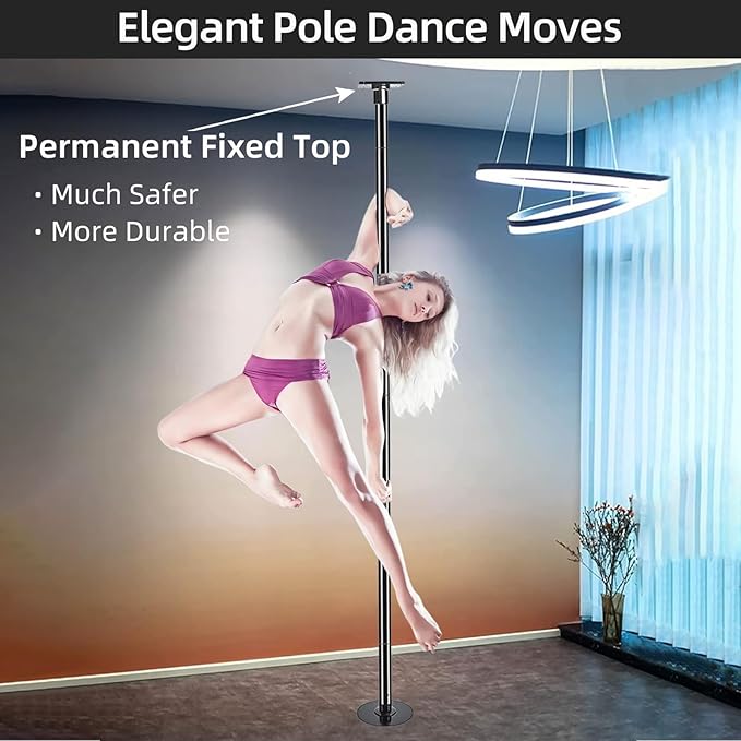 PRIOR FITNESS Permanent Fixed Dance Pole Kit, Professional 45mm Spinning & Static Dancing Pole Heavy-Duty Steel Pole Dance for Home, Adjustable Height Excellent for Home Exercise Studio Club Gym