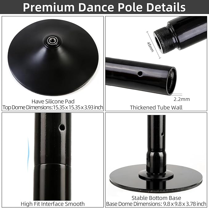 PRIOR FITNESS Premium Dance Pole Removable 45mm Spinning & Static Dancing Pole Heavy-Duty Steel Pole Dancing Pole, Adjustable Height Professional Grade Excellent for Home Exercise Club Gym