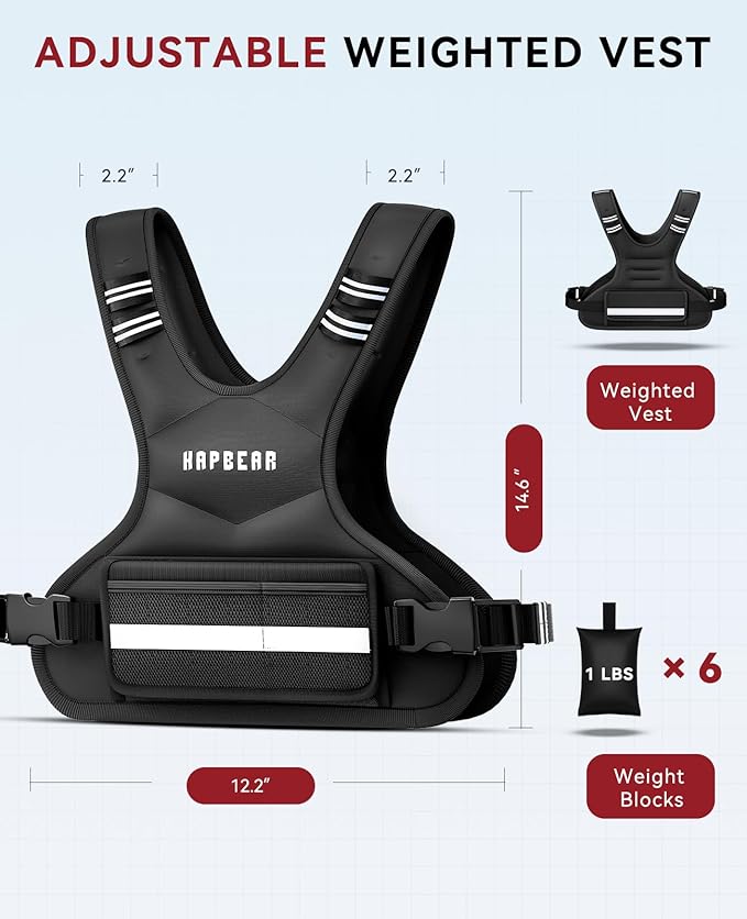 HAPBEAR Adjustable Weighted Vest for Men and Women, 4-10 lbs with 6 Ironsand Weights and Large Pocket Includes kettlebell pouch for Workout, Strength Training, Running, Walking, Weight Loss