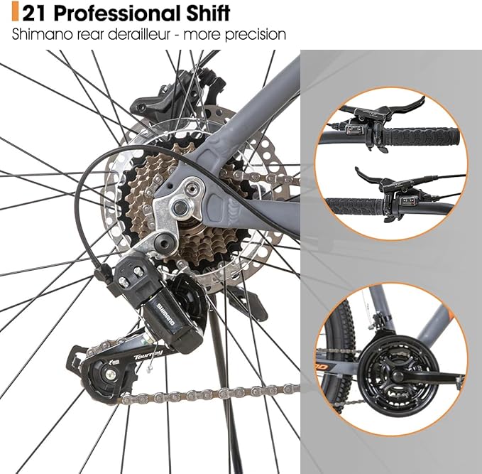 HILAND 27.5 inch Mountain Bike 21 Speeds, Lock-Out Suspension Fork, Aluminum Frame Hydraulic Disc-Brake for Men Women Mens MTB Bicycle Adlut Bike
