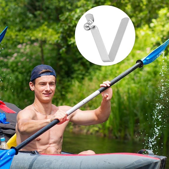 HARFINGTON Single Button Kayak Paddle Snap Spring Clip Spring Steel V-Shaped Hollow Lift Telescopic Locking Tube Pole Clips for Tent Camping
