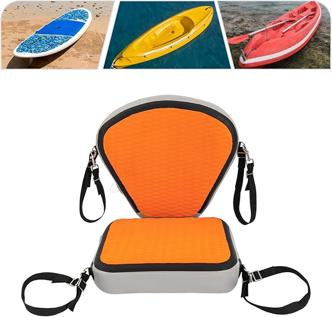 Inflatable Kayak Seat, Universal Paddle Board Seat, Thicken Seat Cushion for Kayak with Foldable Back Support Adjustable Back Strap for Sit On Top Kayaks Canoes Fishing Boats 17.7*18.8*17.7in (Orange)