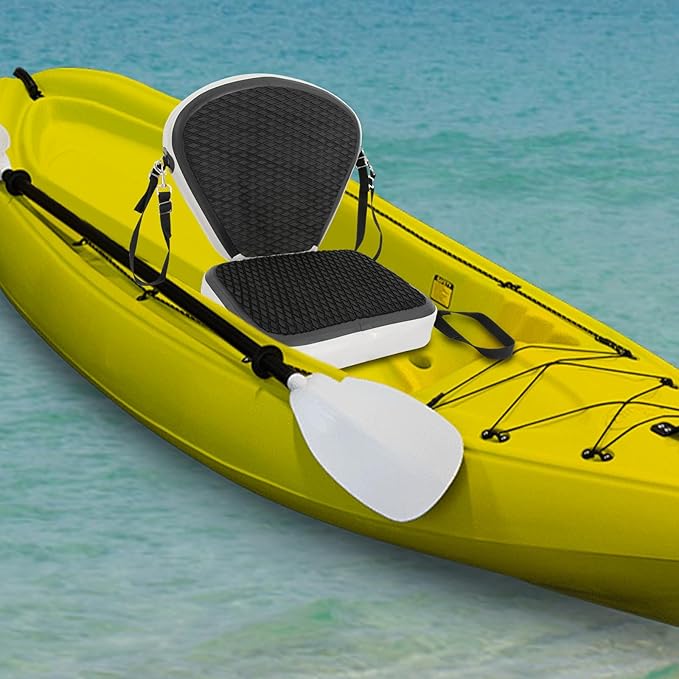 Kayak Seat, Universal Inflatable Seat with Backrest, Padded Thicken Cushion, Adjustable Strap, Comfortable Breathable EVA Material (Black)