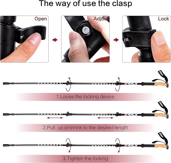 Carbon Fiber Trekking Poles Telescopic Walking Sticks Lightweight Collapsible Hiking Poles with Cork and EVA Foam Grips & Quick Adjustable Flip Locks, All-Terrain Accessories for Backpacking Camping