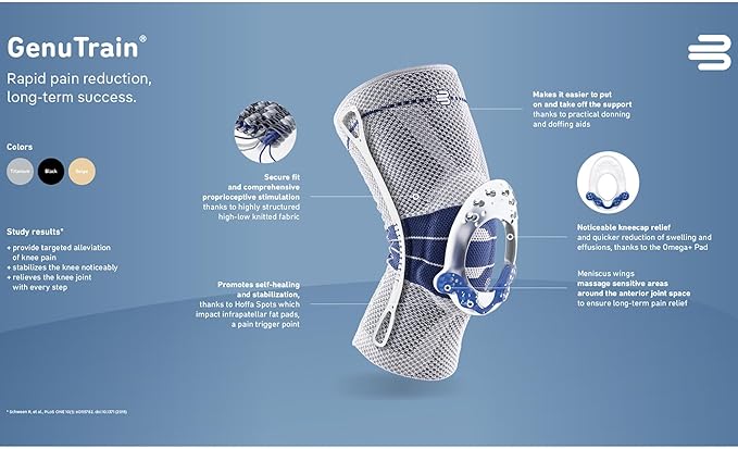 Bauerfeind - GenuTrain - Knee Brace - Targeted Support for Pain Relief and Stabilization of The Knee, Provides Relief of Weak, Swollen, and Injured Knees- Size 0 - Color Black