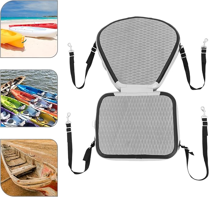 Inflatable Kayak Seat with Back Support, Portable Thicken Cushion, Padded Kayak Seats, Adjustable Strap, Paddle Board Seat Replacement for Kayaking Canoeing Drifting Rafting Fishing