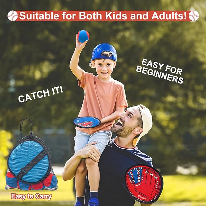 Toss and Catch Ball Game, Kids Toddler Baseball Glove & Catch Ball Toys, Kids Outdoor Games for Family, Toys for Beach Pool Yard Outside, Birthday Gift for Ages 3 4 5 6 7 8-12 (Red/Blue-4 Pack)