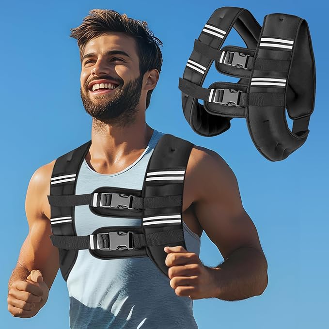 Zikopomi Weighted Vest Woman Man, 6lb/8lb/12lb/16lb/20lb/25lb/30lb Weight Vest with Reflective Stripes for Workout, Strength Training, Running, Fitness, Muscle Building, Weight Loss, Rucking Vest