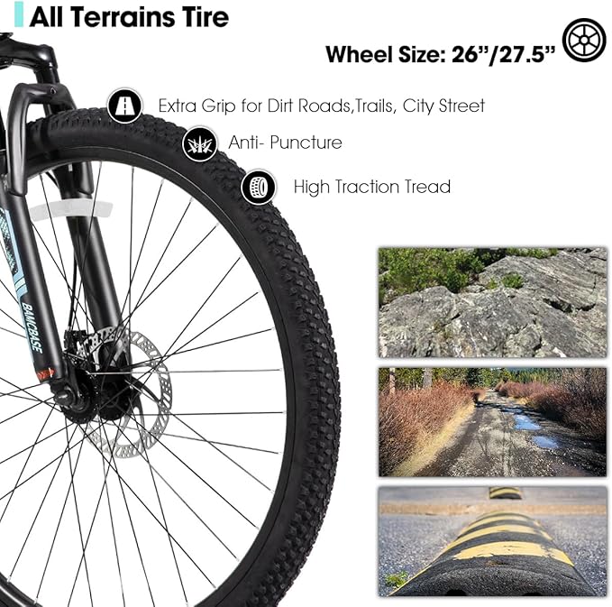 HILAND 26 27.5 Inch Mountain Bike, Mens and Womens Aluminum Frame MTB with 21 Speeds, Dis Brake, Hardtail Bicycle for Adults