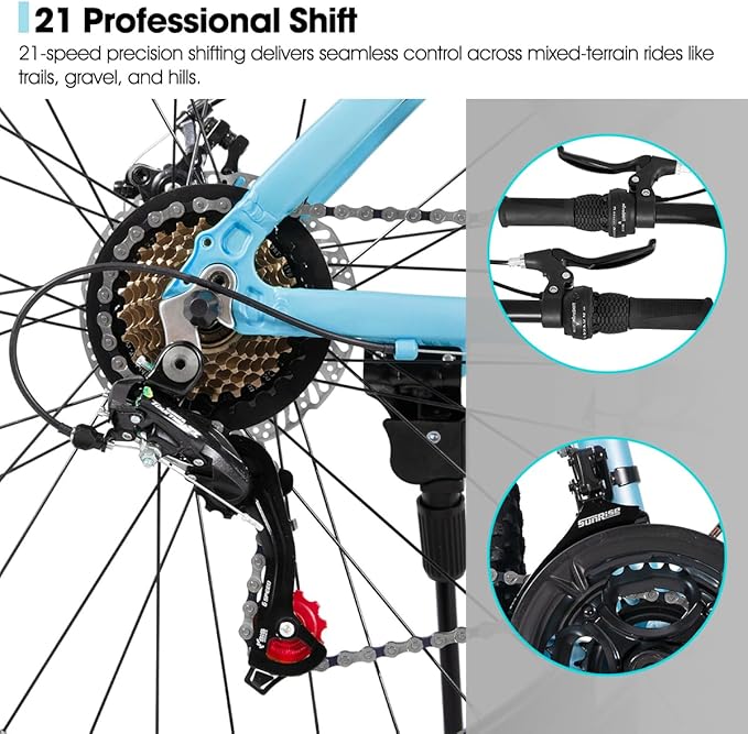 HILAND 26 27.5 Inch Mountain Bike, Mens and Womens Aluminum Frame MTB with 21 Speeds, Dis Brake, Hardtail Bicycle for Adults