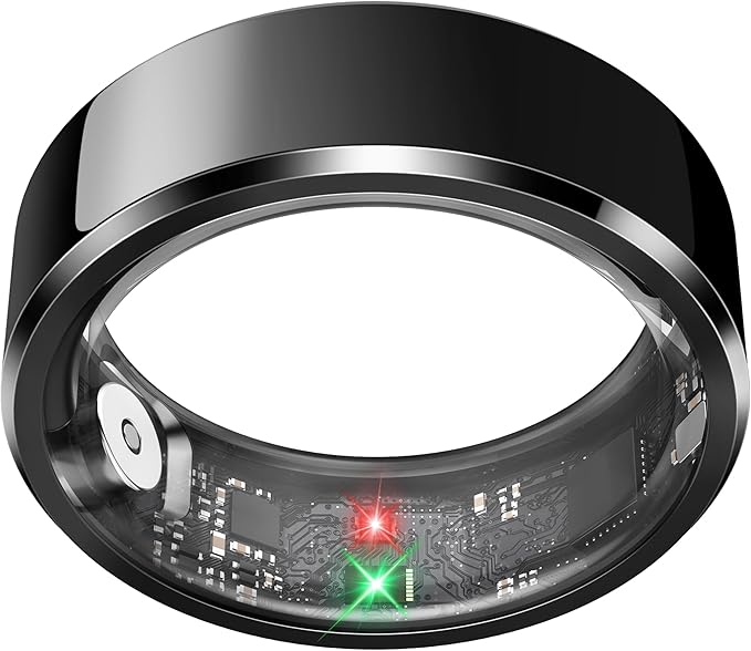 Health Smart Ring for Men Women, Fitness Tracker with Heart Rate/Blood Pressure/Blood Oxygen Monitor,Sleep Tracker,Pedometer, IP68 Waterproof Ring for iPhone&Android, No Subscription (Black, Size10）