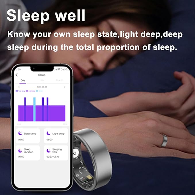 Loluka Smart Ring with Heart Rate Monitor Fitness Ring Fitness Tracker Step Tracker Sleep Monitor Health Tracking No Subscription Fee for Android iOS Black 9