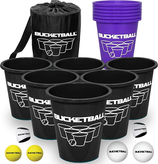 BucketBall | Team Color Edition | Combo Pack (Black/Purple): Original Yard Pong Game: Best Camping, Beach, Lawn, Outdoor, Family, Adult, Tailgate, Jumbo, Giant Game