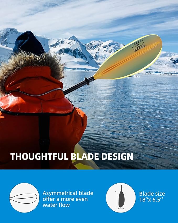 OCEANBROAD Carbon Fiber Kayak Paddle 90.5in/230cm, 86in/218cm for Adults Kayaking Boating Canoeing Oar with Paddle Leash