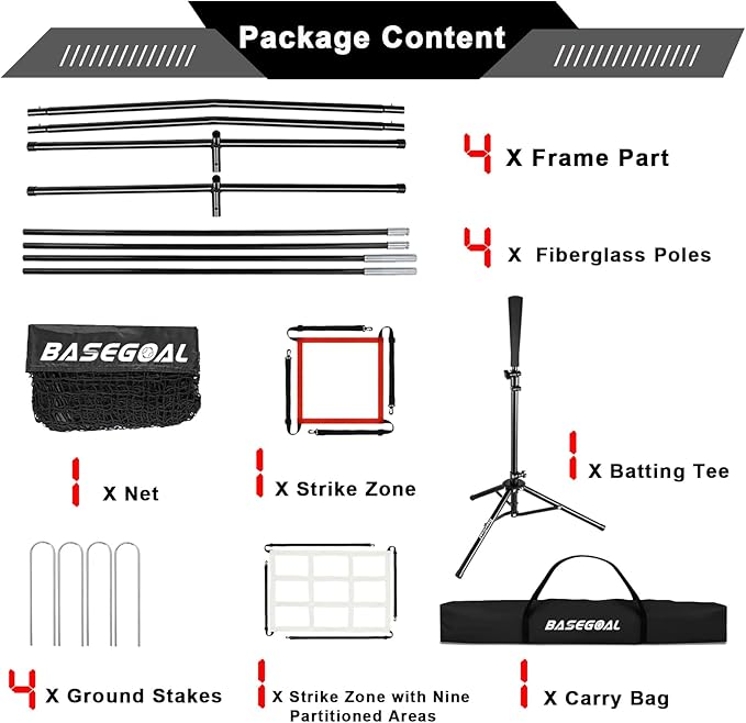 7'×7' Baseball Softball Practice Net,Baseball Backstop,with Batting Tee,for Hitting Pitching Batting Catching with Bow Frame,Bonus Strike Zone