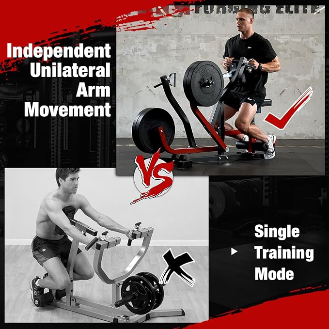 Seated Row Machine, Back Machine Gym Equipment Plate Loaded, Adjustable LAT Machine with Independent Arms & Multi Grip Positions, 400LBS Capacity