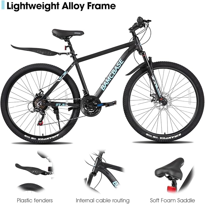 HILAND 26 27.5 Inch Mountain Bike, Mens and Womens Aluminum Frame MTB with 21 Speeds, Dis Brake, Hardtail Bicycle for Adults