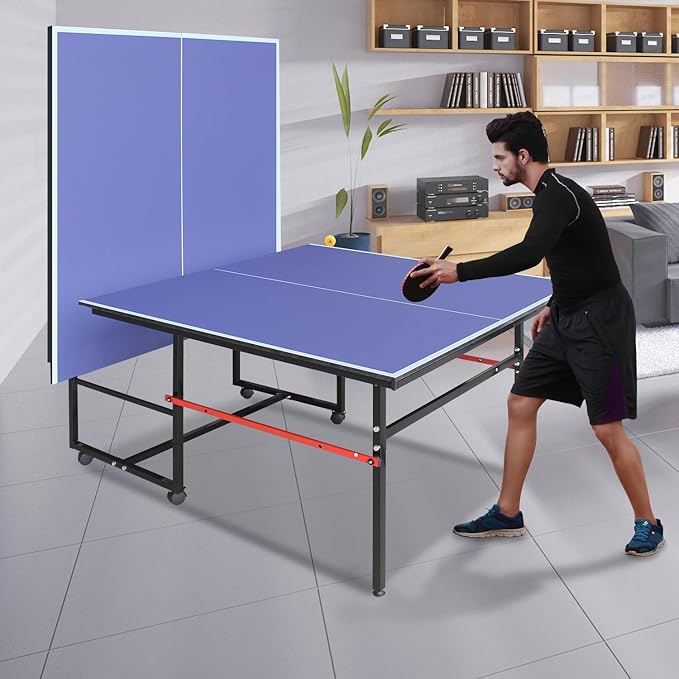 Ping Pong Table Foldable & Portable Table Tennis Table Set for Indoor & Outdoor Games with Net, 2 Paddles and 3 Balls