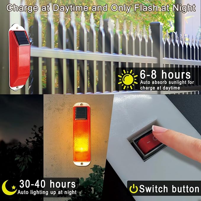 Aolyty Solar Strobe Warning Light Sensitive LED Warning Lamp Super Bright Waterproof Light Control Flashing Beacon Barricade Construction Safety Road Signs Flash Traffic Lights (White)