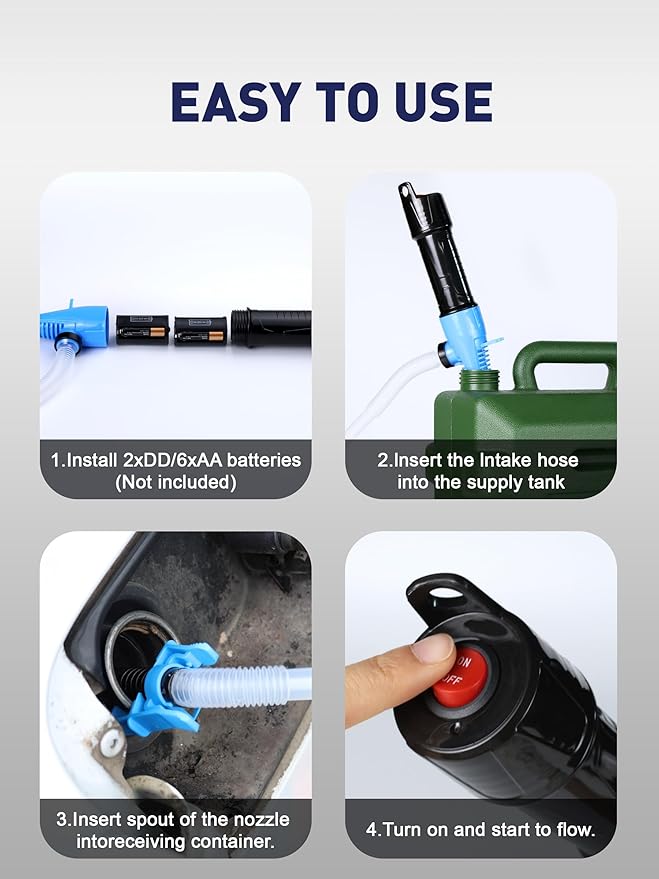 SMART JERRY - Battery Operated Fuel Pump | Electric Oil Transfer Pump for Gasoline, Diesel, Water, Transmission | 3 GPM Hand Pump with Locking Clip, Water Siphon Pump