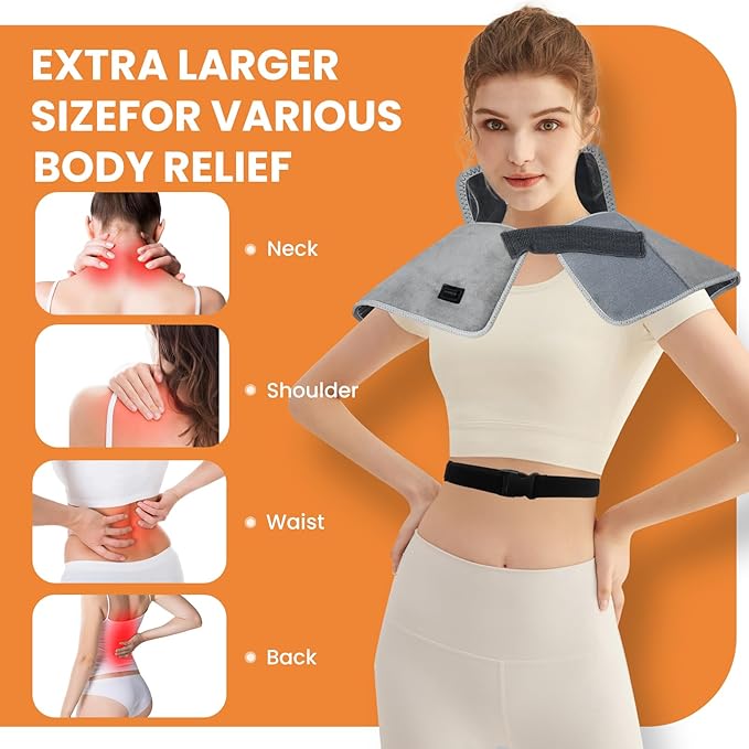 Red Infrared Light Device for Back: Neck Shoulder Body Pain Relief, Electric Heated Red Light Therapy Device, 660nm&850nm Dual-chip LED Wrap Pad Muscle Relaxing for Women Men at Home 6 Timers Auto‑Off