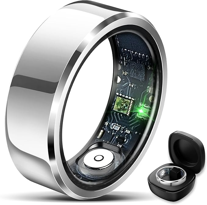 Smart Ring for Women Men Fitness Tracker with Blood Pressure,Heart Rate,Sleep Monitoring,Step Counting,for iPhone and Android,Waterproof smart blood pressure monitor,No Subscription Fees (silver 10)