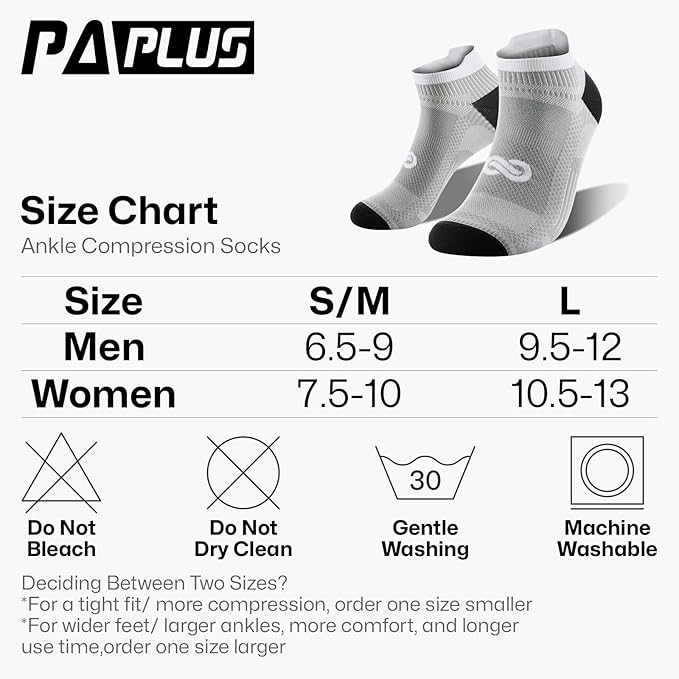 PAPLUS Ankle Compression Sock for Men and Women 2/4/6 Pairs, Low Cut Compression Running Sock with Ankle Support