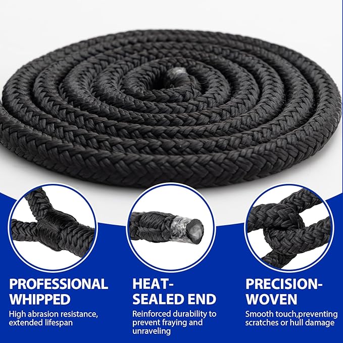 Boat Dock Lines Marine Rope - 1/2" x 25ft with Pre-Spliced 12" Loop Double Braided Nylon Ropes Bumper Tie Mooring Line for Boats Docking Pontoon Boating Accessories - 2 Pack