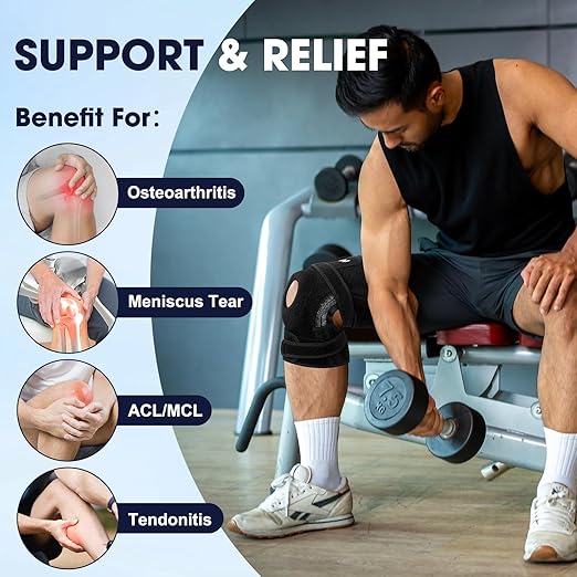 NEENCA ELITE Knee Brace for Men & Women - Open-Back Knee Support with Side Stabilizers & Patella Support for Meniscus Tear, Arthritis Pain, Injury Recovery, Running, Sports (Black, Large)