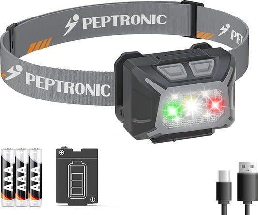 Camping Headlamp Dual Power (Rechargeable/3AAA Batteries Included), LED Dimming Head Lamp Waterproof 60° Adjustable Head Light 9 Modes Red White Green Light for Hiking, Running, Cycling