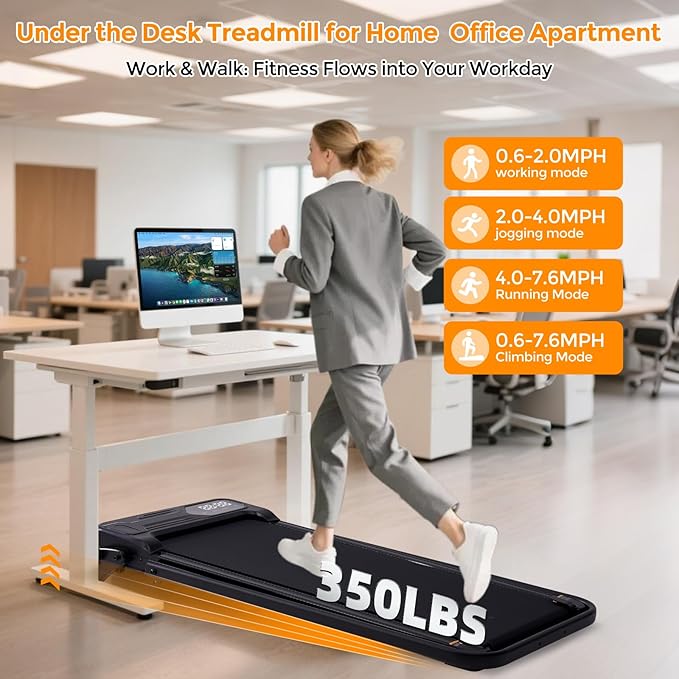 Portable Foldable Walking Pad with Handle Bar and Adjustable Incline, Under Desk Walking Pads Treadmill with Incline and Handles, 3.5HP Folding Electric Treadmills for Home Small, 0.6-7.6MPH, 350LBS