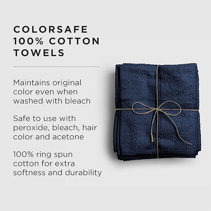 Fromm ColorSafe 100% Cotton Bleach Proof Salon Hair Towels, for Hairstylists, Barbers, Spa, Gym, Absorbent and Stain-Resistant Navy Blue Towels for Drying Long, Curly, Wavy Hair, 16" x 29",6 Pack