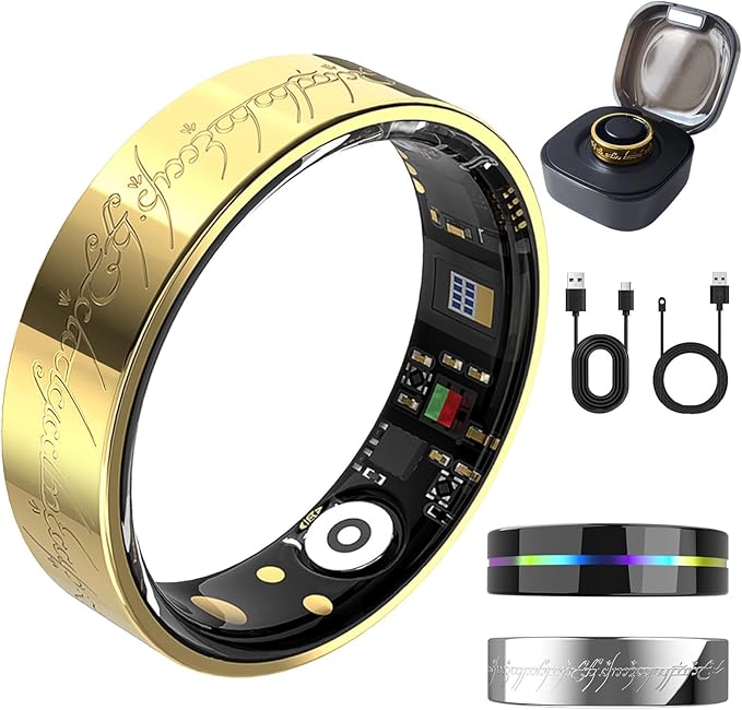 Ultra Smart Ring for Women Men,Health Fitness Tracker with Sleep/Blood Pressure/Oxygen Monitoring, Heart Rate & Activity Tracking,IP68 Waterproof, 5+Day Battery,No Subscription Fee 1-Gold 7