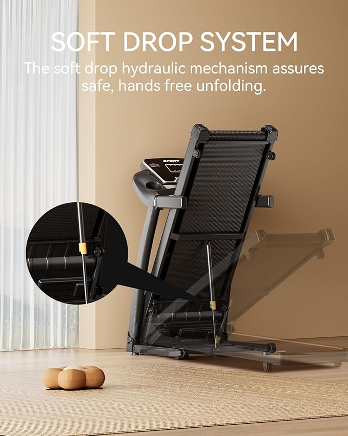 Treadmill for Home, 3.0HP Folding Treadmill with Incline, 300 lbs Capacity, Bluetooth & Heart Rate Sensor, Space-Saving Design