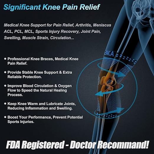 NEENCA Knee Brace for Knee Pain Relief, Medical Knee Support with Patella Pad & Side Stabilizers, Compression Knee Sleeve for Meniscus Tear, ACL, Arthritis, Joint Pain, Runner, Sport- FSA/HSA APPROVED